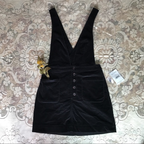 Free People Dresses & Skirts - Free People Black Corduroy Pinafore Overall Skirt